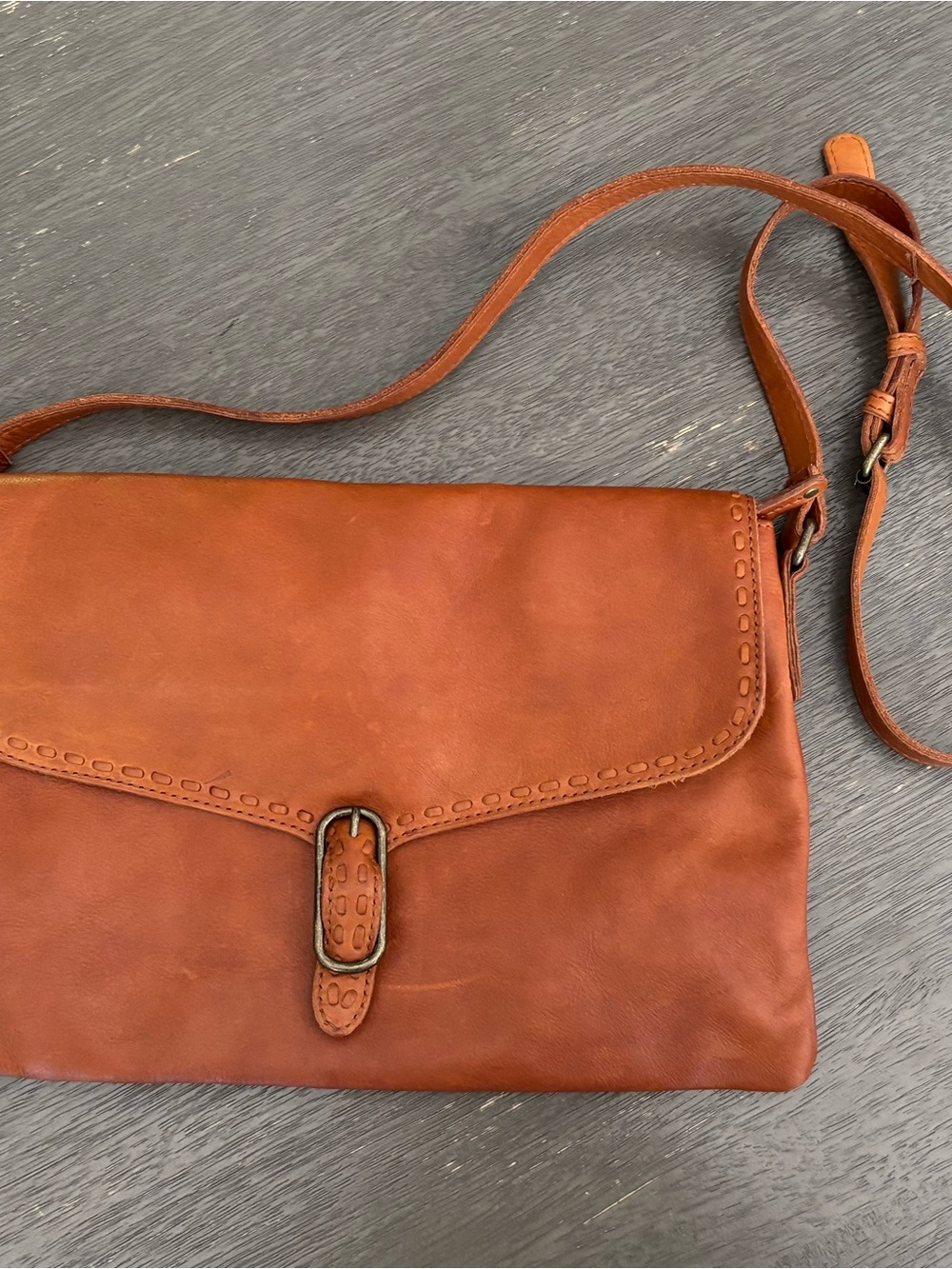 Genuine Leather Foldover Crossbody Bag Cognac Brown - Adjustable Strap - TJ Maxx